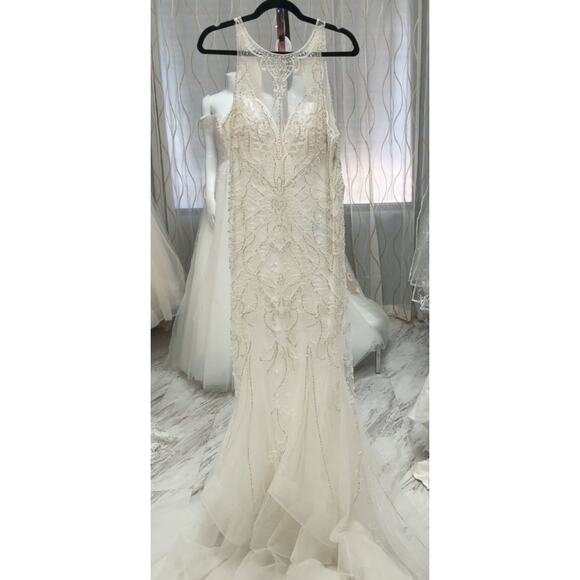 Enchanting by Mon Cherie Wedding Size 16 Halter Mermaid Beaded NWT - Picture 11 of 11